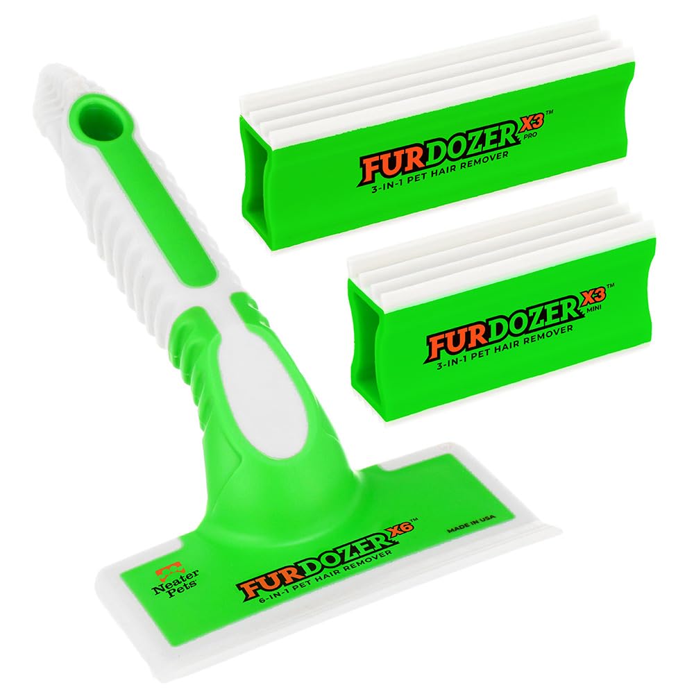 FurDozer X3 PRO Pet Hair Remover & Auto Detailing Tool - Cat & Dog Hair Remover for Carpets, Car Interiors, Couches, Bedding, & Furniture - Reusable Pet Hair Removal Tool for Fur & Lint, 5" (2-Pack)