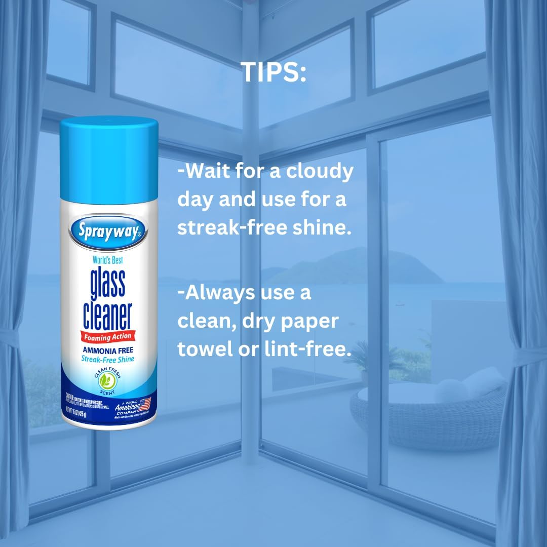 Sprayway Ammonia-Free Glass Cleaner, Foaming Action - Streakless Shine, 15 Ounce (Pack of 1)