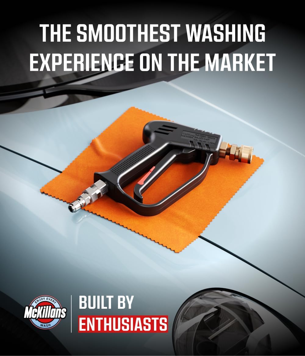 McKillans® Short Pressure Washer Gun with Swivel - High Pressure Water Handle with 3/8" Male Plug and 1/4” Quick Connector Coupler - Power Washer Gun Compatible with Foam Cannon - Car Wash Foam Gun