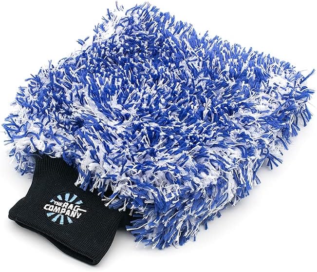 The Rag Company - The Cyclone Ultra Wash Mitts - 70/30 'Gauntlet' Blend Korean Microfiber, Foam Padding, Scratch-Free, Lint-Free, Great for Rinseless Washing, 8in x 9in, Blue + Black (2-Pack)