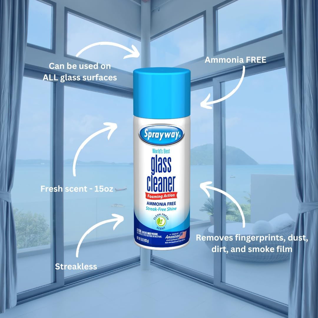 Sprayway Ammonia-Free Glass Cleaner, Foaming Action - Streakless Shine, 15 Ounce (Pack of 1)