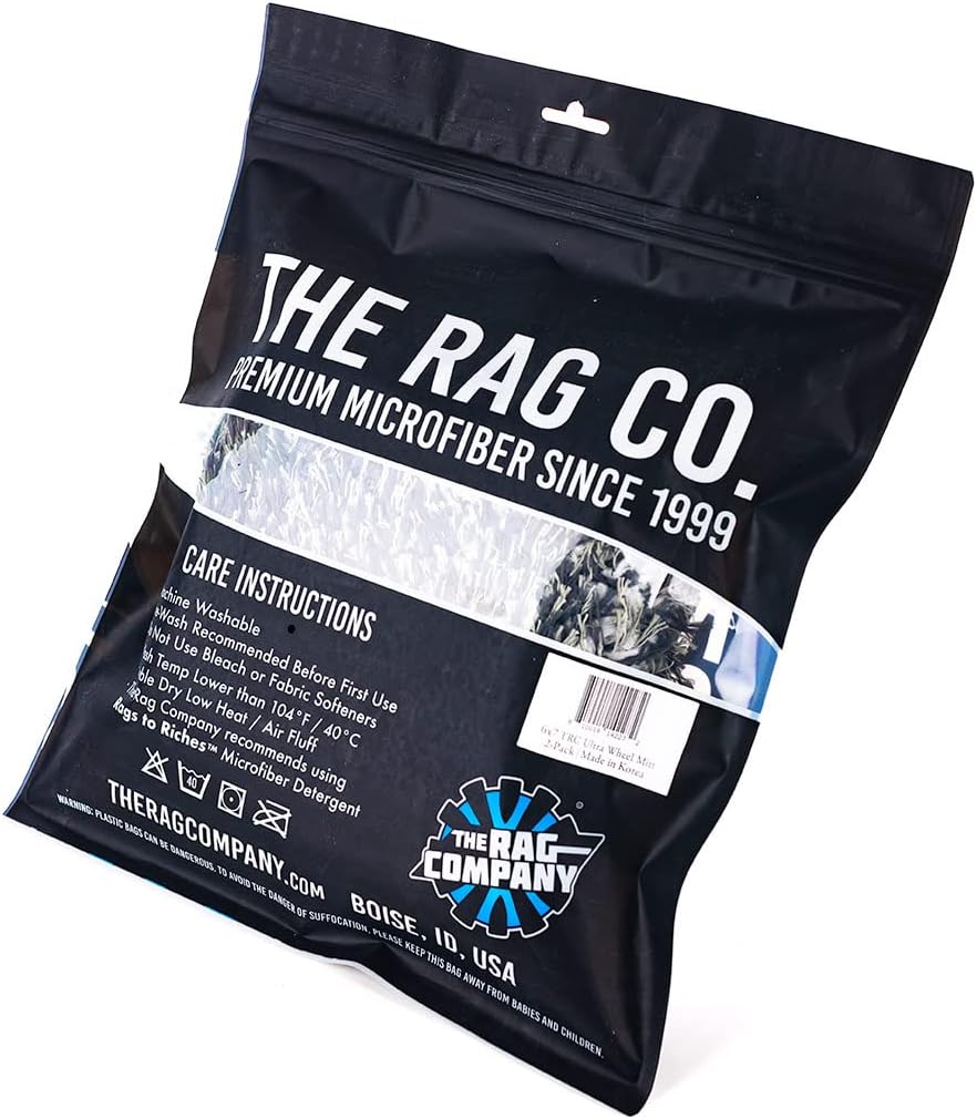 The Rag Company – The Cyclone Ultra Wheel Mitt – Perfect for Wheels, Grills, and Tight Areas; Proprietary Microfiber Blend; Easily Releases Contaminates Upon Rinsing, 6in x 7in, Black/Grey (2-Pack)