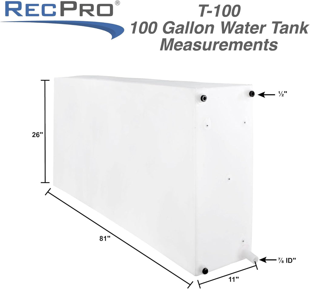 RecPro RV Fresh Water Tank 100 Gallon for Drinking and Potable Water | Fresh or Gray Water Plastic Storage | Made in America