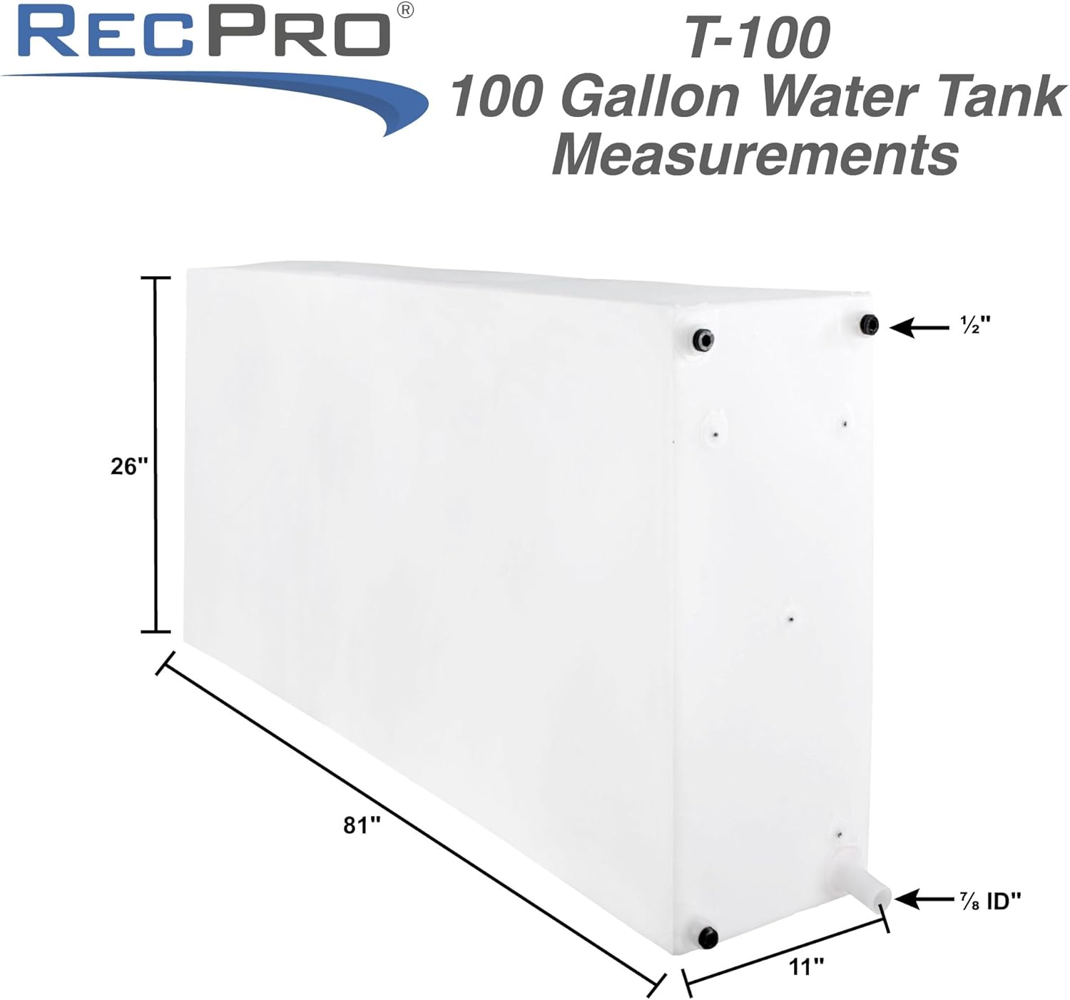 RecPro RV Fresh Water Tank 100 Gallon for Drinking and Potable Water | Fresh or Gray Water Plastic Storage | Made in America