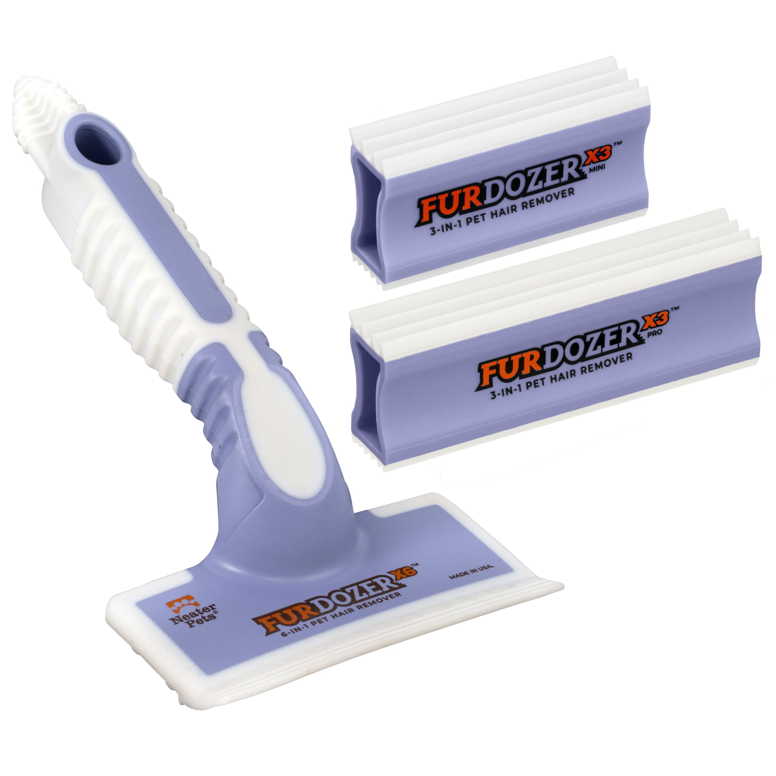 FurDozer X3 PRO Pet Hair Remover & Auto Detailing Tool - Cat & Dog Hair Remover for Carpets, Car Interiors, Couches, Bedding, & Furniture - Reusable Pet Hair Removal Tool for Fur & Lint, 5" (2-Pack)