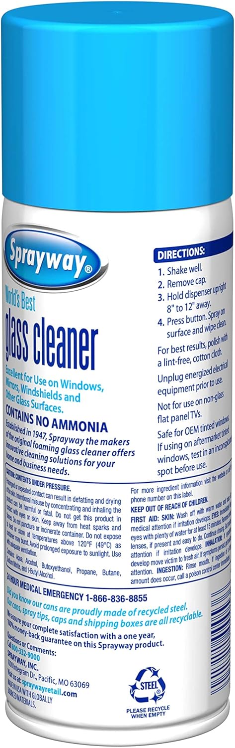 Sprayway Ammonia-Free Glass Cleaner, Foaming Action - Streakless Shine, 15 Ounce (Pack of 1)