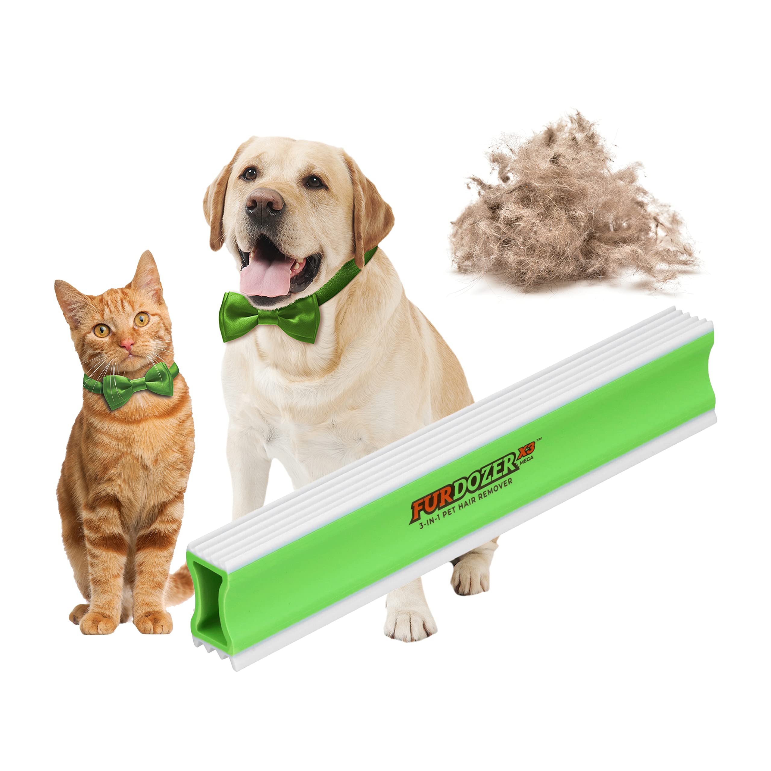 FurDozer X3 PRO Pet Hair Remover & Auto Detailing Tool - Cat & Dog Hair Remover for Carpets, Car Interiors, Couches, Bedding, & Furniture - Reusable Pet Hair Removal Tool for Fur & Lint, 5" (2-Pack)