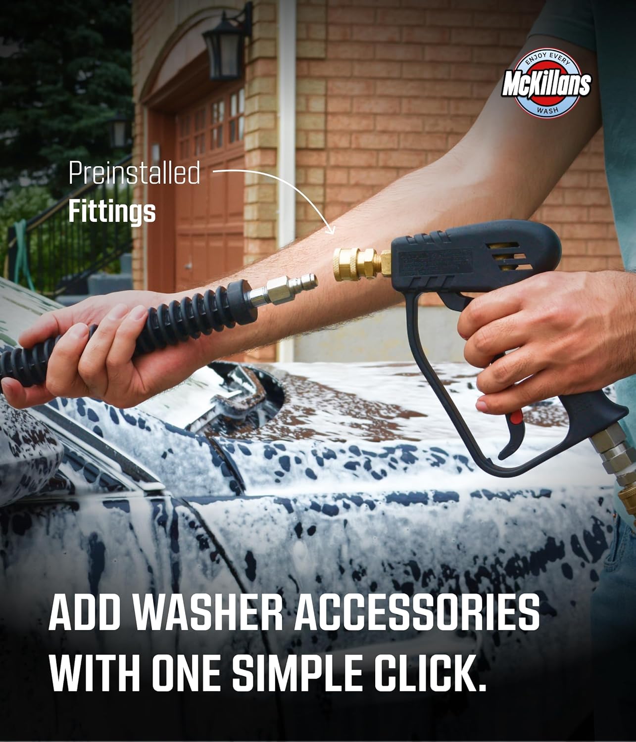McKillans® Short Pressure Washer Gun with Swivel - High Pressure Water Handle with 3/8" Male Plug and 1/4” Quick Connector Coupler - Power Washer Gun Compatible with Foam Cannon - Car Wash Foam Gun
