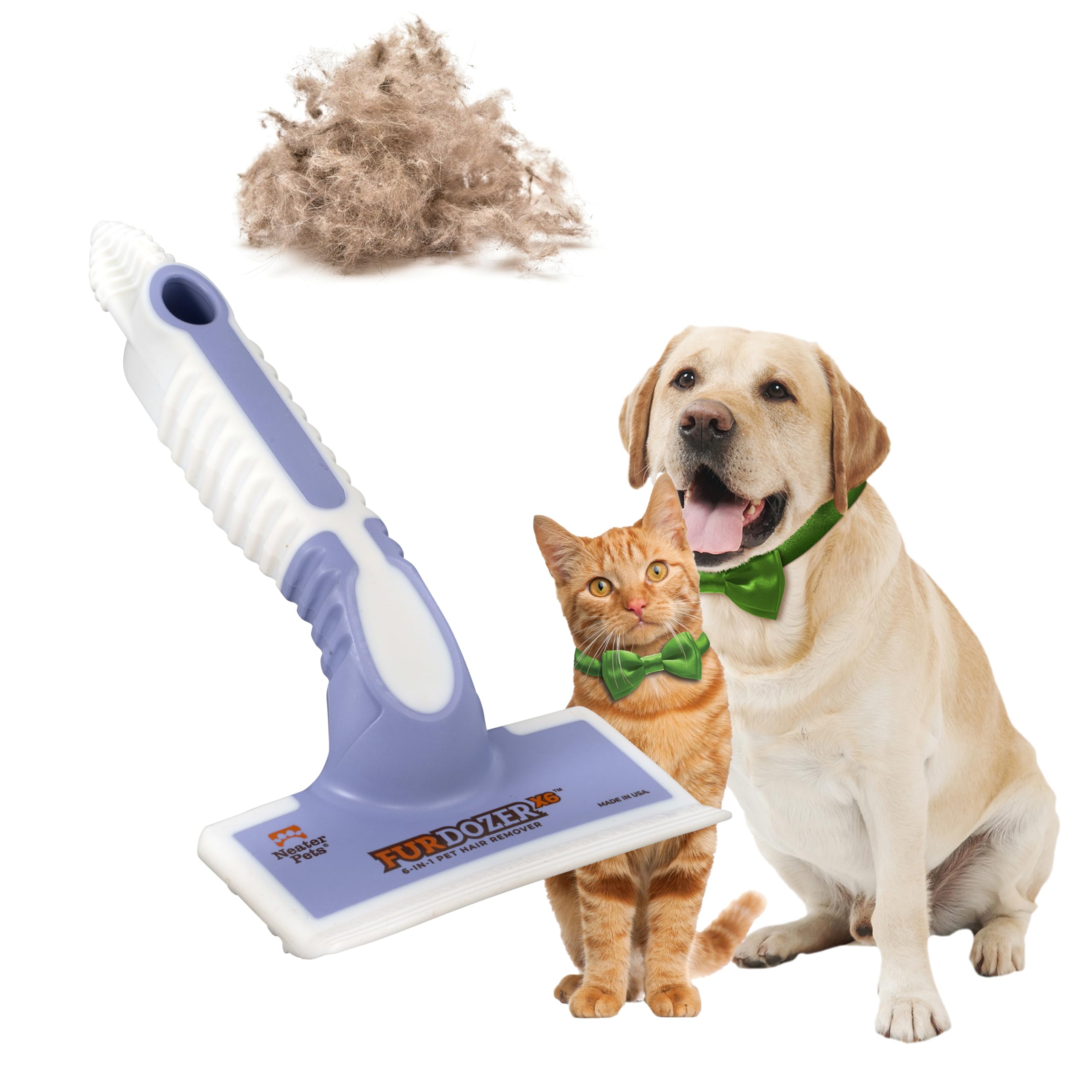 FurDozer X3 PRO Pet Hair Remover & Auto Detailing Tool - Cat & Dog Hair Remover for Carpets, Car Interiors, Couches, Bedding, & Furniture - Reusable Pet Hair Removal Tool for Fur & Lint, 5" (2-Pack)