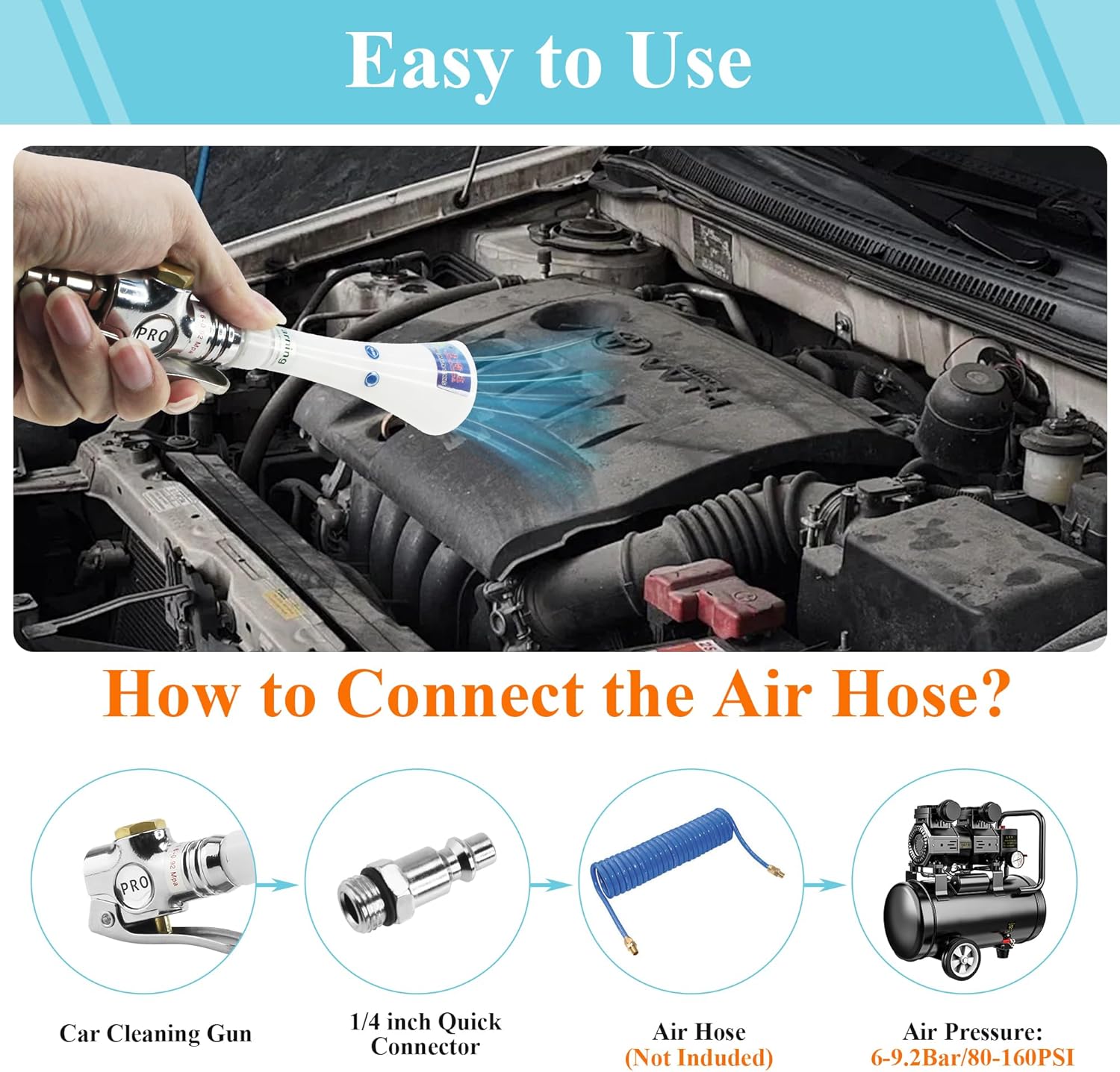 High Pressure Car Interior Cleaning Gun Car Detailing Tool Air Cleaning Tool for Quickly Blasts Dirt and Dust from Surface(New Upgraded Portable Air Blow Gun）