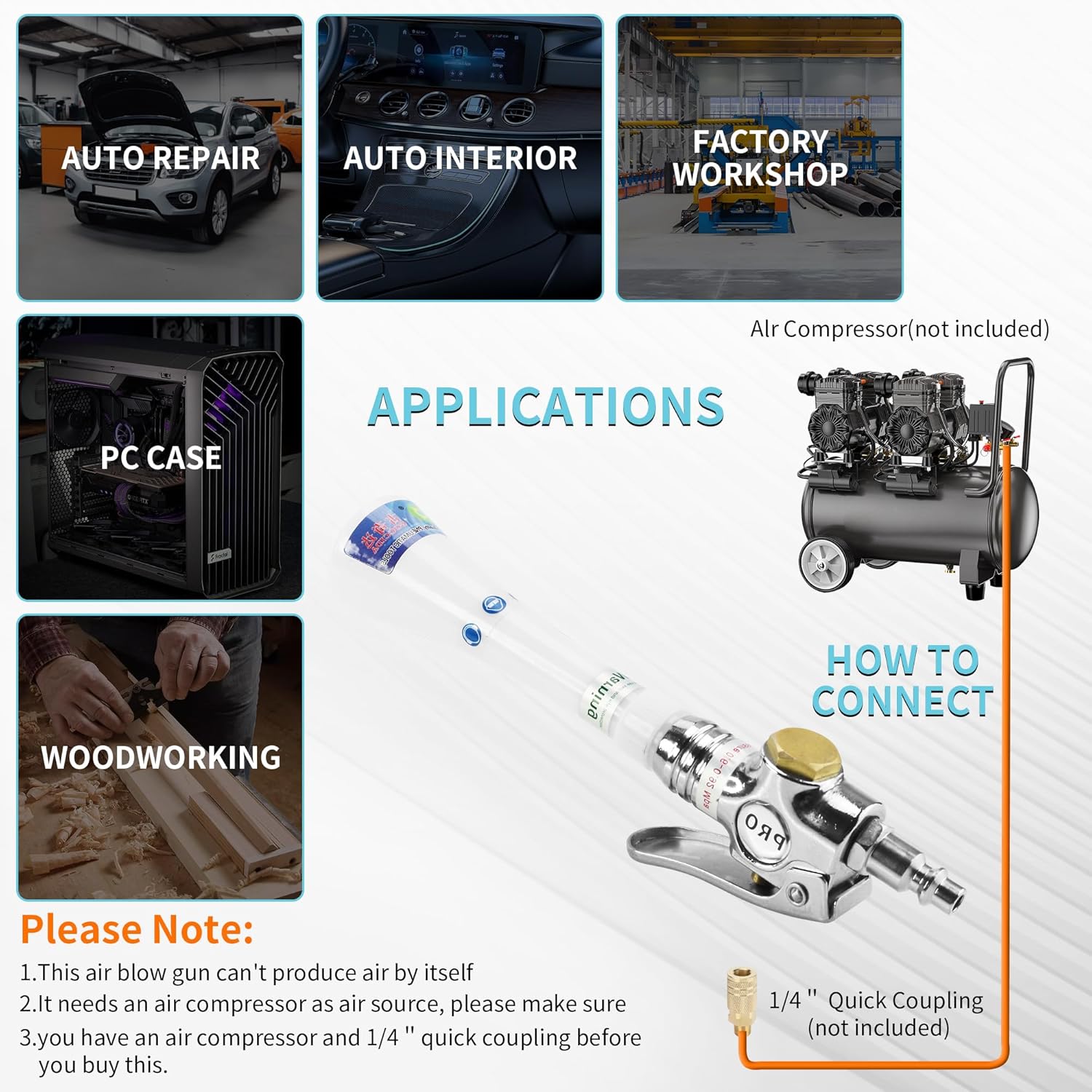 High Pressure Car Interior Cleaning Gun Car Detailing Tool Air Cleaning Tool for Quickly Blasts Dirt and Dust from Surface(New Upgraded Portable Air Blow Gun）