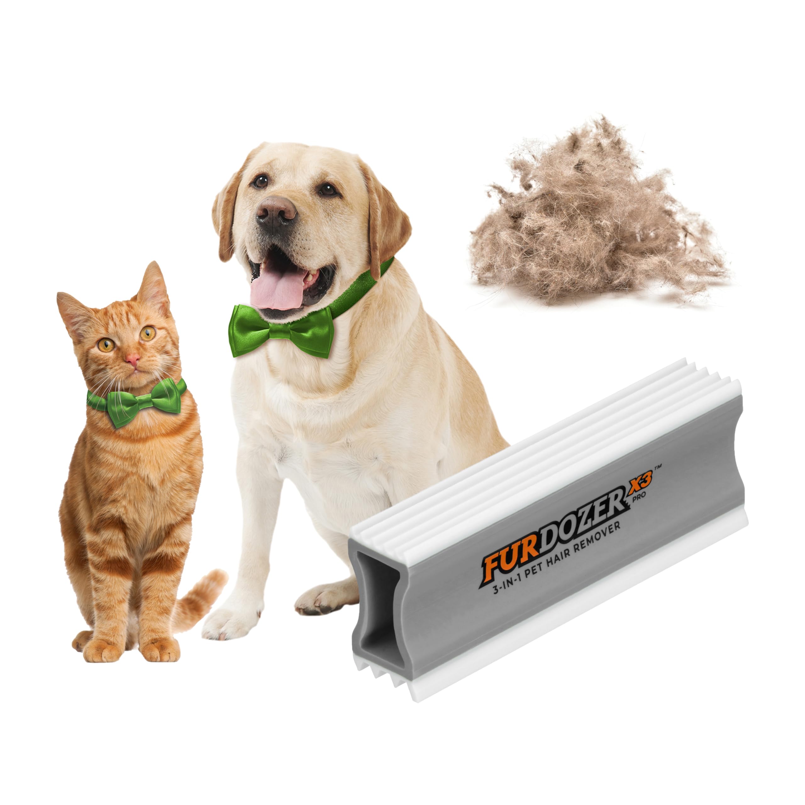FurDozer X3 PRO Pet Hair Remover & Auto Detailing Tool - Cat & Dog Hair Remover for Carpets, Car Interiors, Couches, Bedding, & Furniture - Reusable Pet Hair Removal Tool for Fur & Lint, 5" (2-Pack)