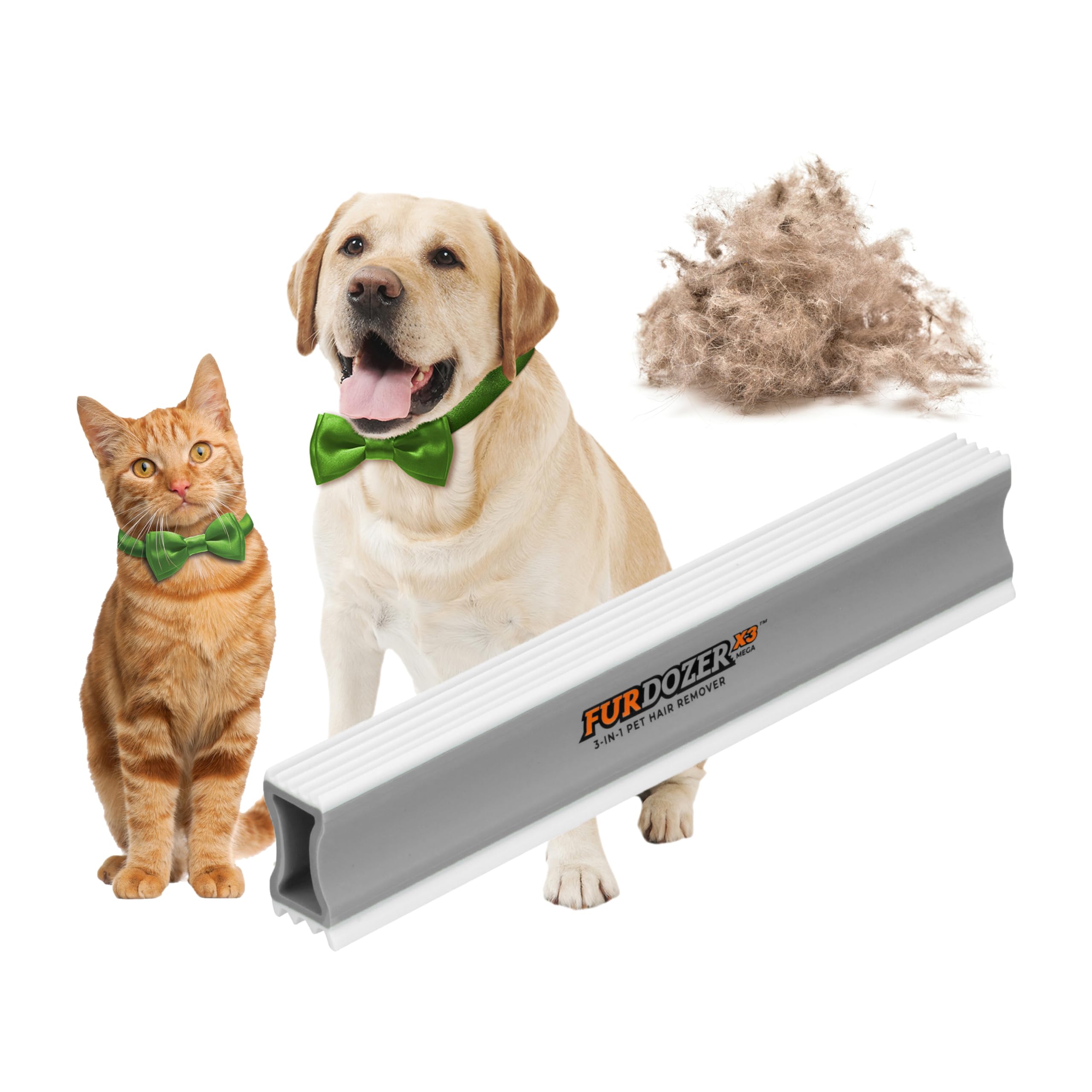 FurDozer X3 PRO Pet Hair Remover & Auto Detailing Tool - Cat & Dog Hair Remover for Carpets, Car Interiors, Couches, Bedding, & Furniture - Reusable Pet Hair Removal Tool for Fur & Lint, 5" (2-Pack)