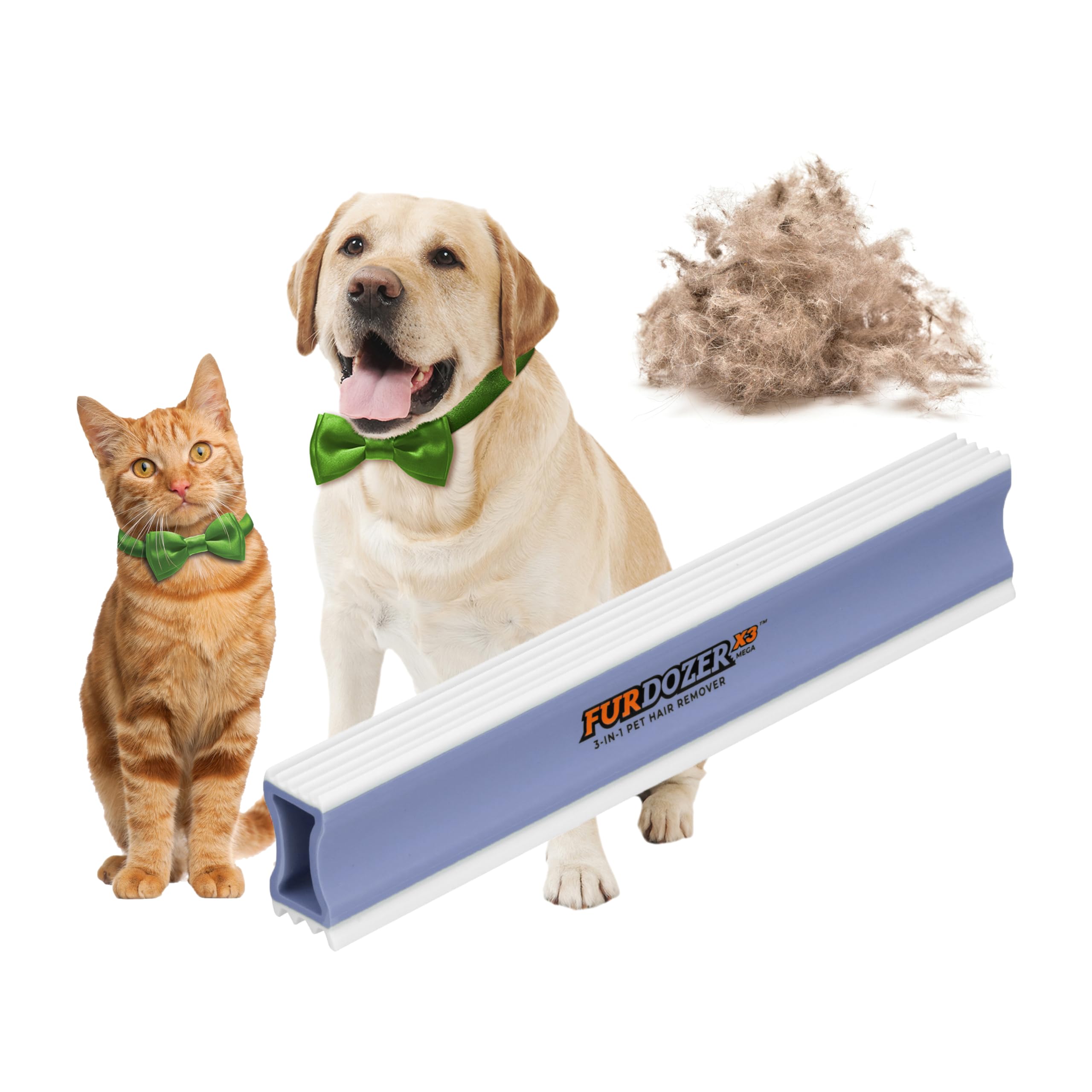 FurDozer X3 PRO Pet Hair Remover & Auto Detailing Tool - Cat & Dog Hair Remover for Carpets, Car Interiors, Couches, Bedding, & Furniture - Reusable Pet Hair Removal Tool for Fur & Lint, 5" (2-Pack)