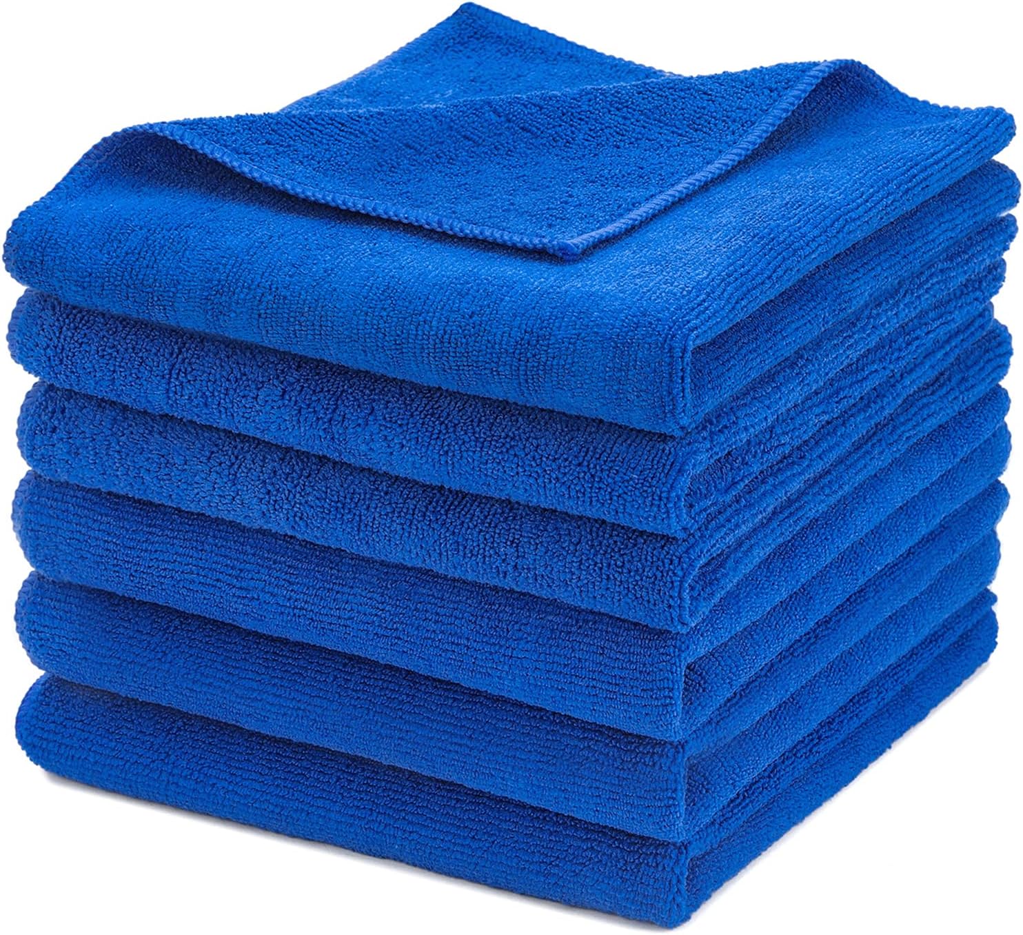 CARCAREZ Premium Microfiber Detailing Towels, 340 GSM Lint Free Car Buffing Waxing Polishing Drying Towel, Pack of 6 (Blue)