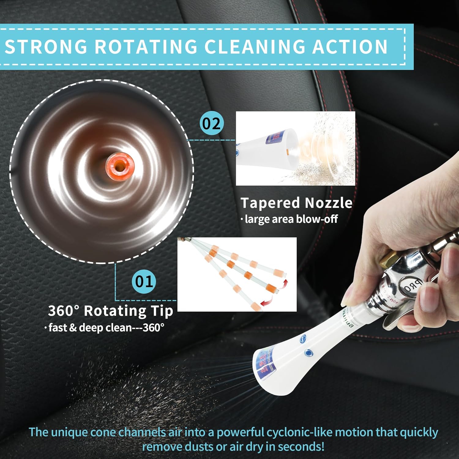 High Pressure Car Interior Cleaning Gun Car Detailing Tool Air Cleaning Tool for Quickly Blasts Dirt and Dust from Surface(New Upgraded Portable Air Blow Gun）