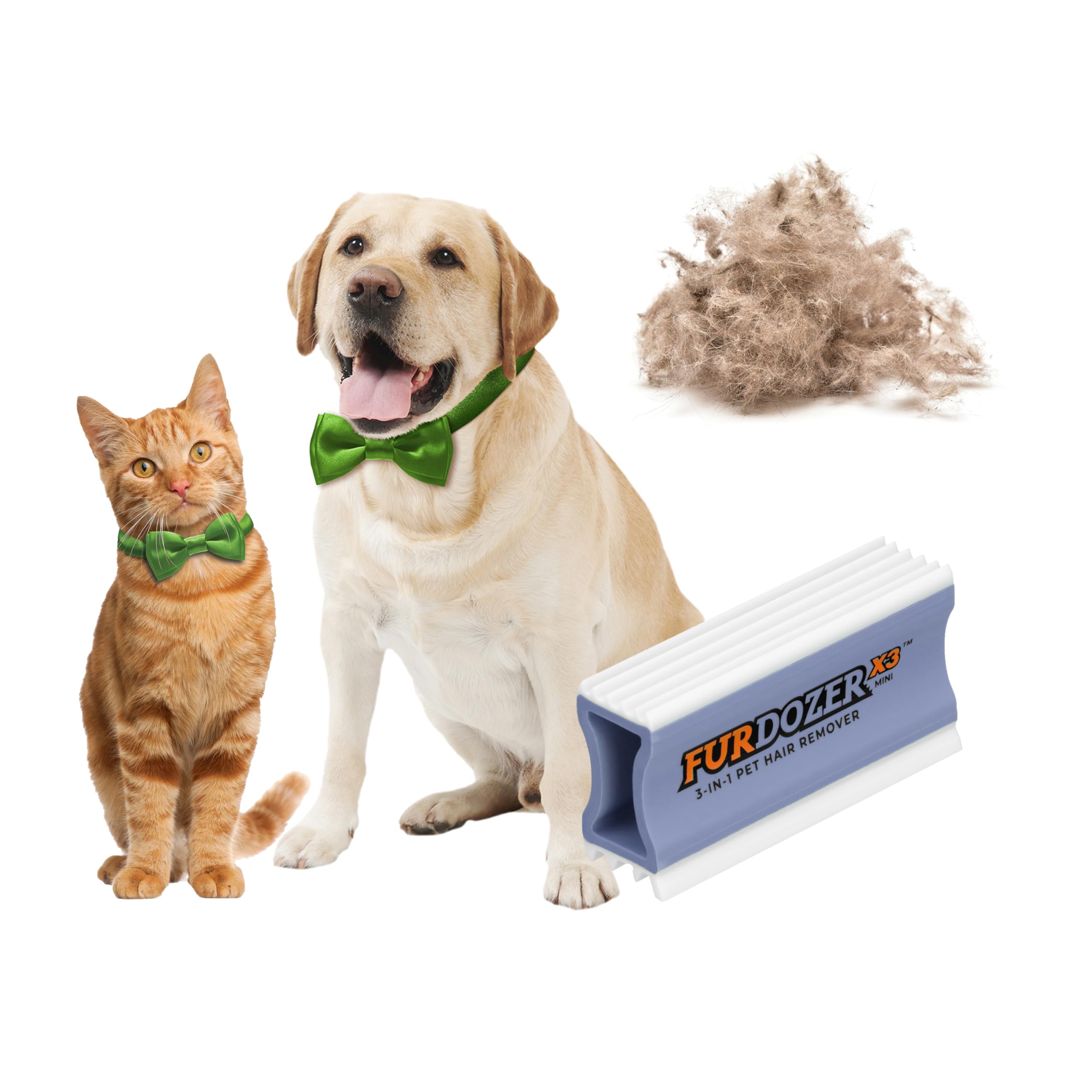 FurDozer X3 PRO Pet Hair Remover & Auto Detailing Tool - Cat & Dog Hair Remover for Carpets, Car Interiors, Couches, Bedding, & Furniture - Reusable Pet Hair Removal Tool for Fur & Lint, 5" (2-Pack)