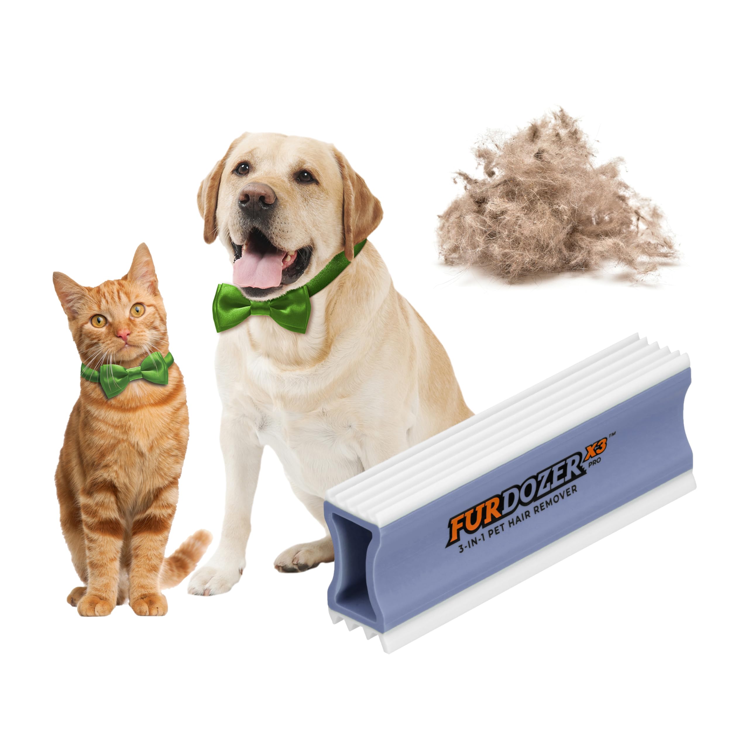 FurDozer X3 PRO Pet Hair Remover & Auto Detailing Tool - Cat & Dog Hair Remover for Carpets, Car Interiors, Couches, Bedding, & Furniture - Reusable Pet Hair Removal Tool for Fur & Lint, 5" (2-Pack)