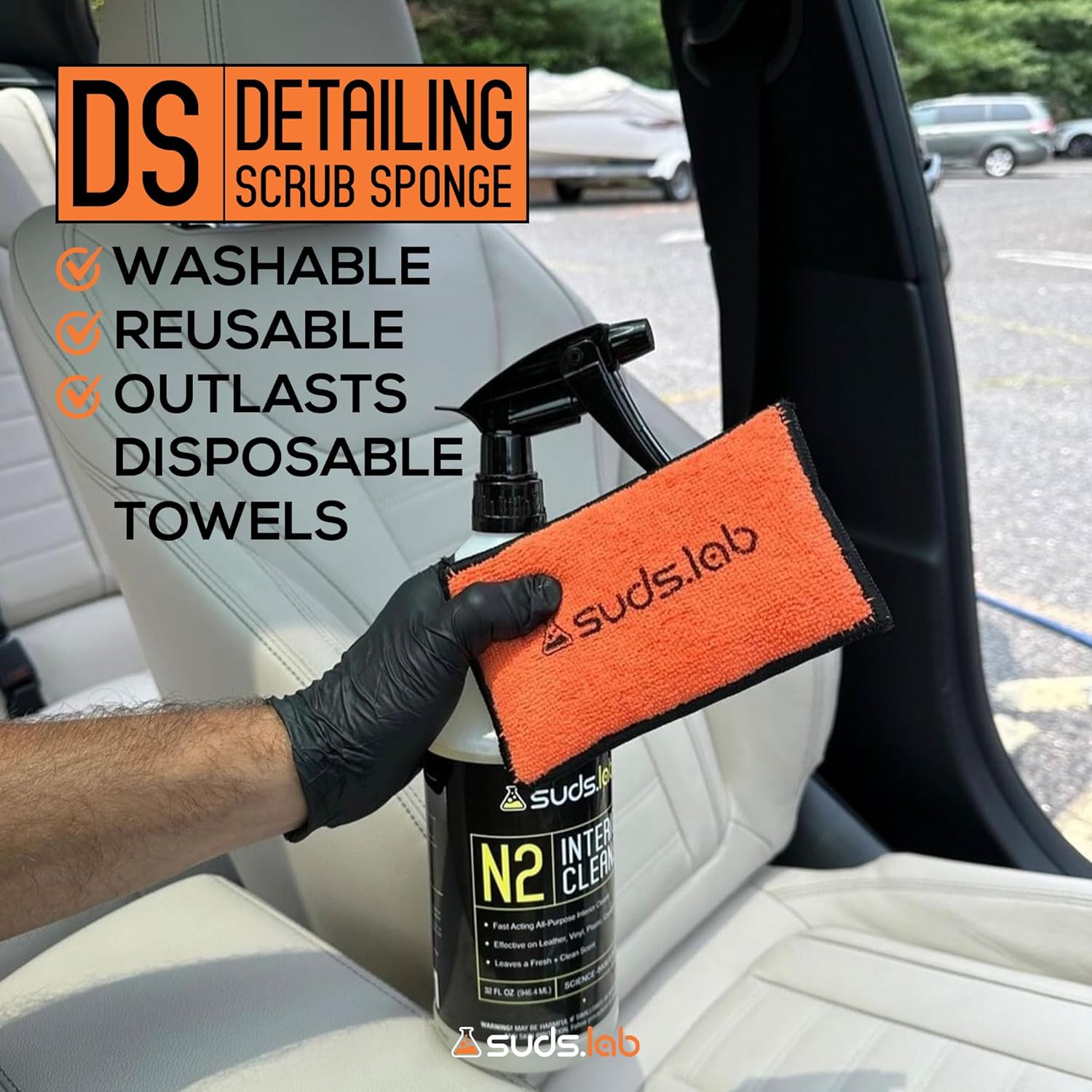 Suds Lab DS Microfiber Detailing Scrub Pad 2 Pack - Car Interior Cleaning & Detailing Microfiber Scrub Pads - Safe On Leather, Vinyl, Plastic, Etc.