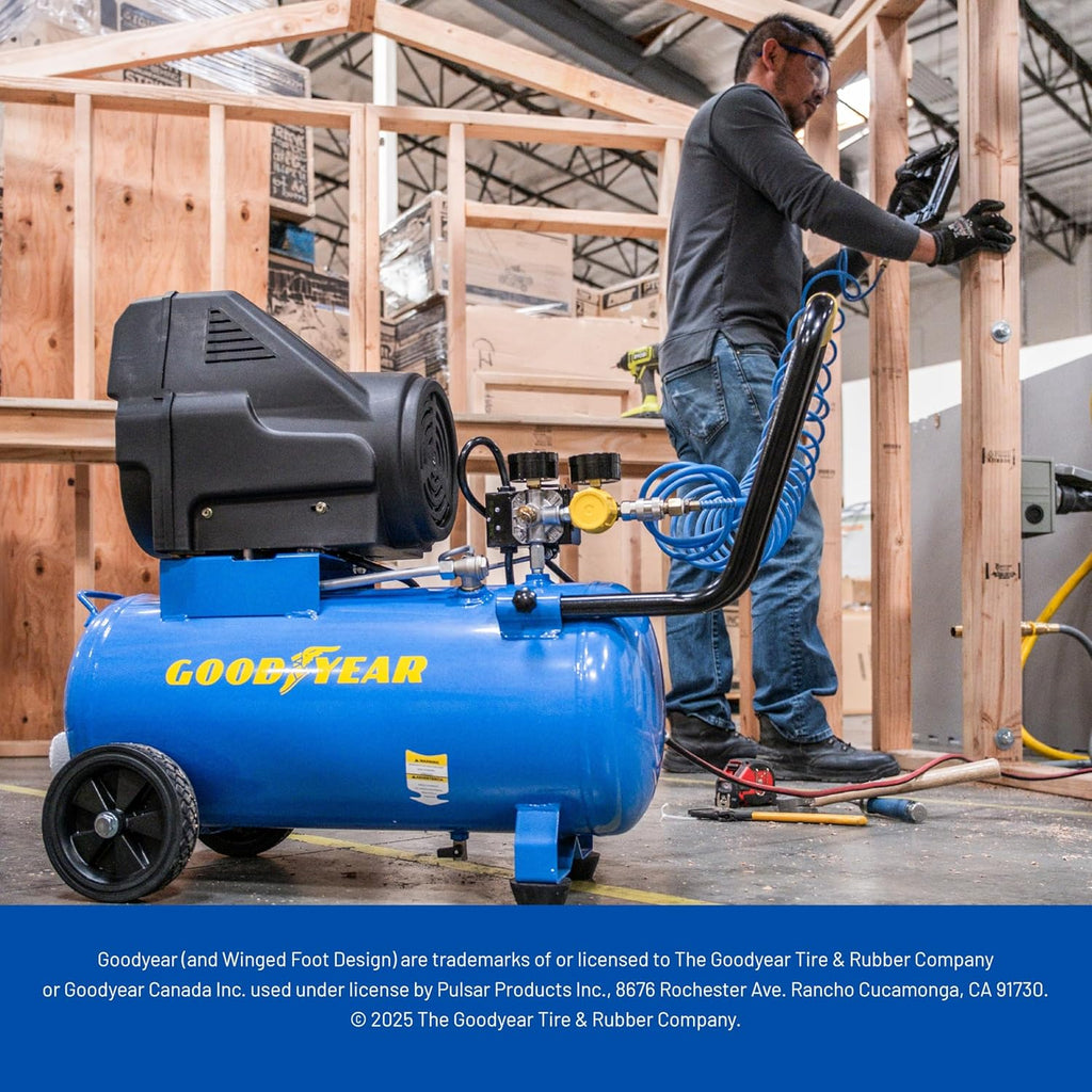 Goodyear 8 Gallon 150 PSI Oil Free Portable Horizontal Electric Air Compressor