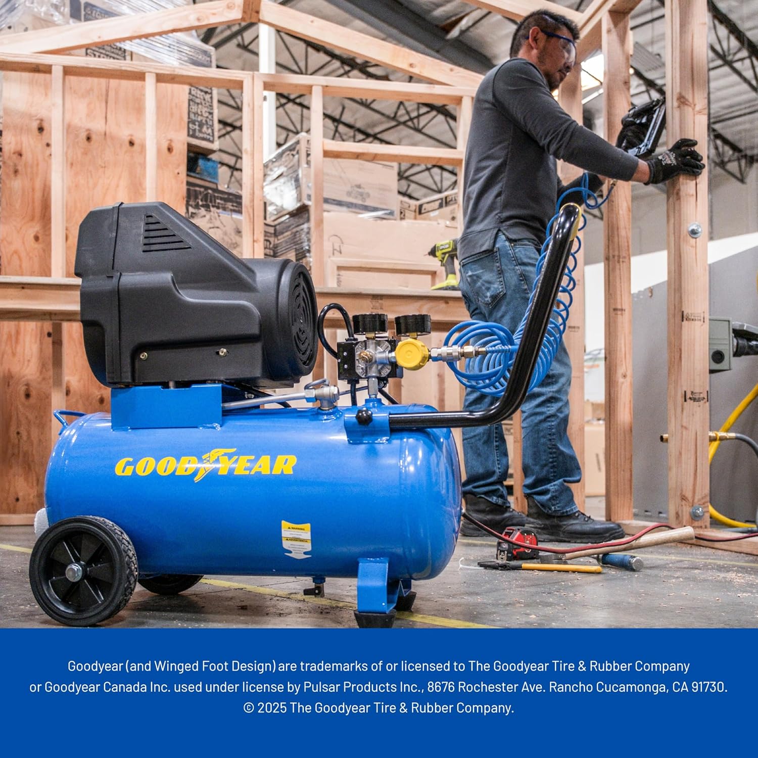 Goodyear 8 Gallon 150 PSI Oil Free Portable Horizontal Electric Air Compressor