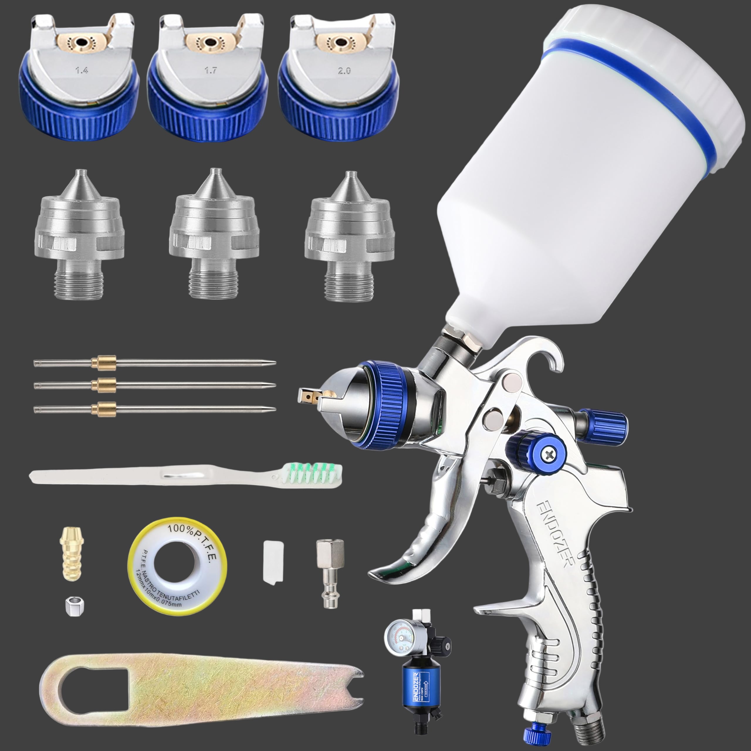 Professional HVLP Spray Gun Set Gravity Feed Air Spray Gun with 1.4, 1.7, 2.0mm Nozzles 20oz 600cc with Gauge for Auto Paint, Primer, Clear/Top Coat & Touch-Up (Not Suitable for Latex Paint)