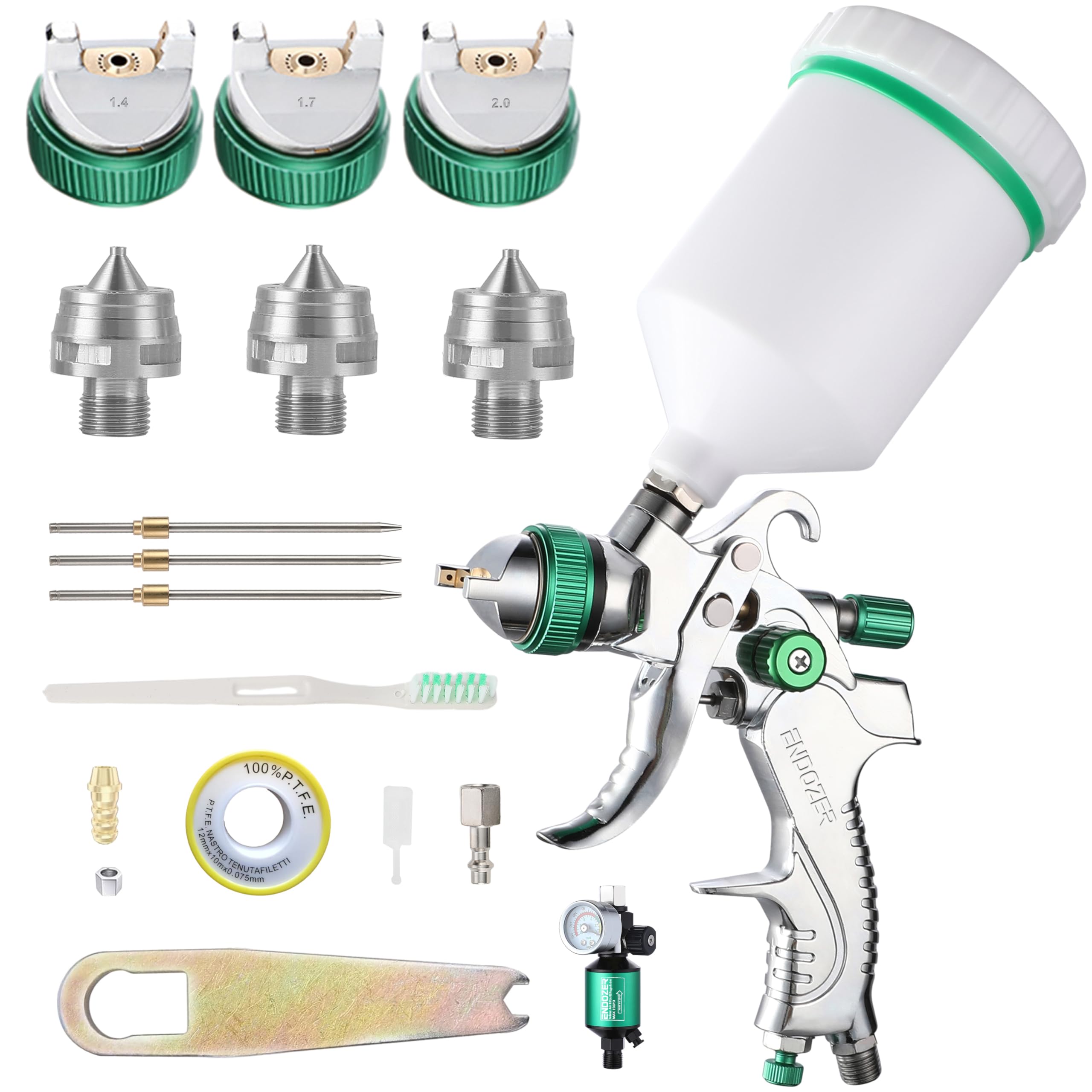 Professional HVLP Spray Gun Set Gravity Feed Air Spray Gun with 1.4, 1.7, 2.0mm Nozzles 20oz 600cc with Gauge for Auto Paint, Primer, Clear/Top Coat & Touch-Up (Not Suitable for Latex Paint)
