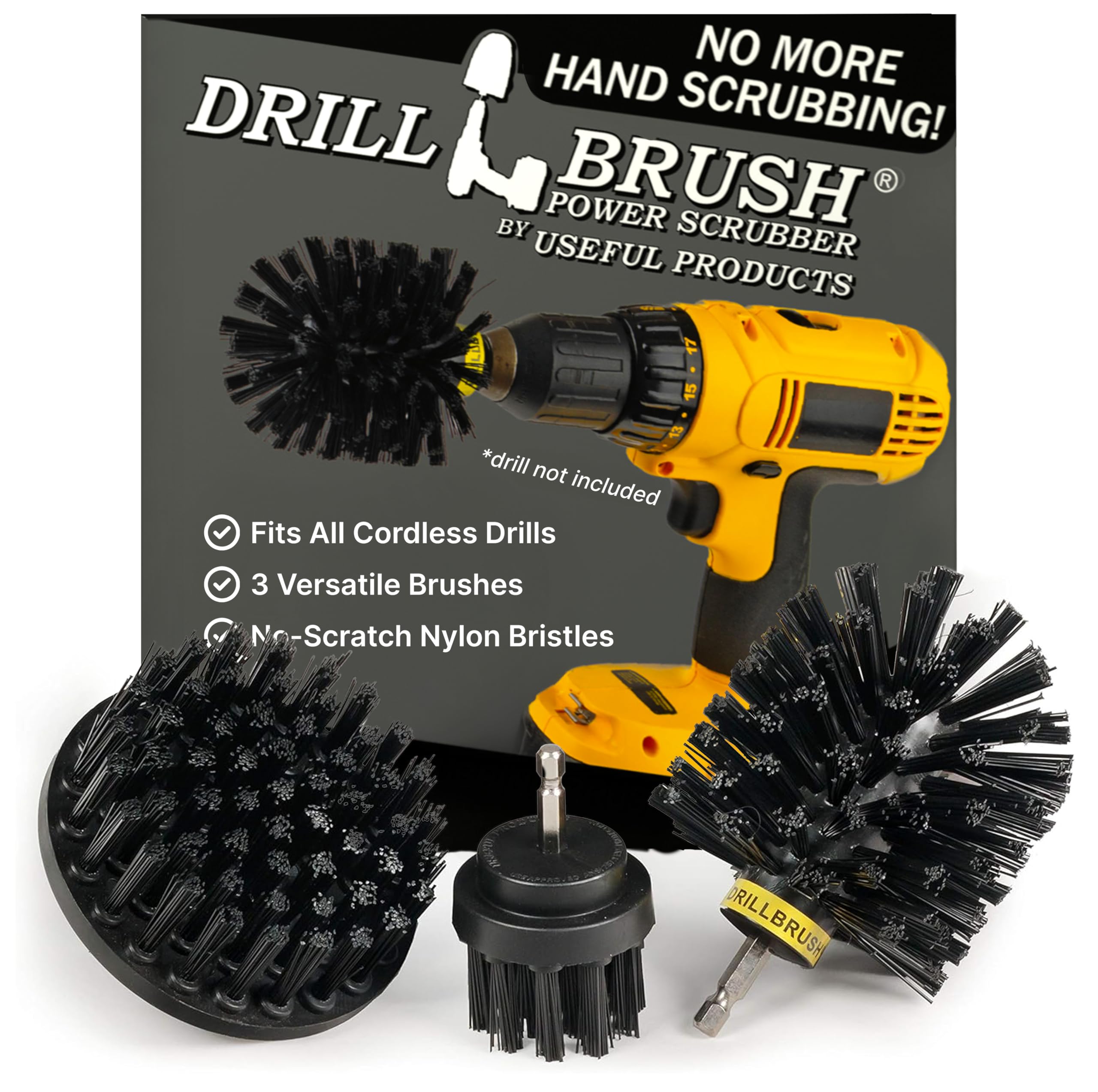 Drillbrush Drill Brush Attachment Set for Bathroom Cleaning – Power Scrubber Brush Kit for Tub, Tile, Shower, and Grout – All-Purpose Household Cleaning Brushes for Drill - Electric Grout Cleaner Kit
