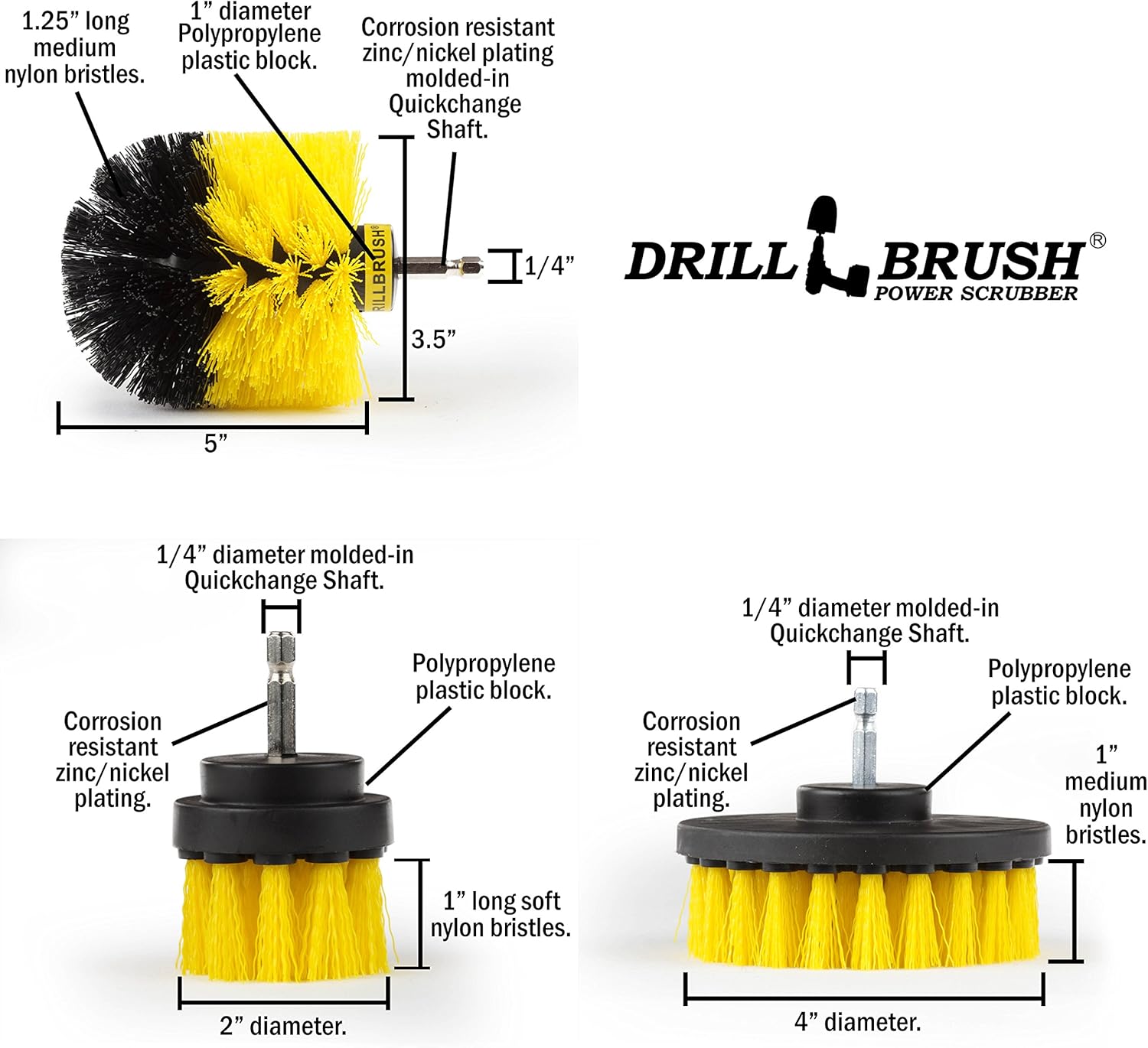 Drillbrush Drill Brush Attachment Set for Bathroom Cleaning – Power Scrubber Brush Kit for Tub, Tile, Shower, and Grout – All-Purpose Household Cleaning Brushes for Drill - Electric Grout Cleaner Kit