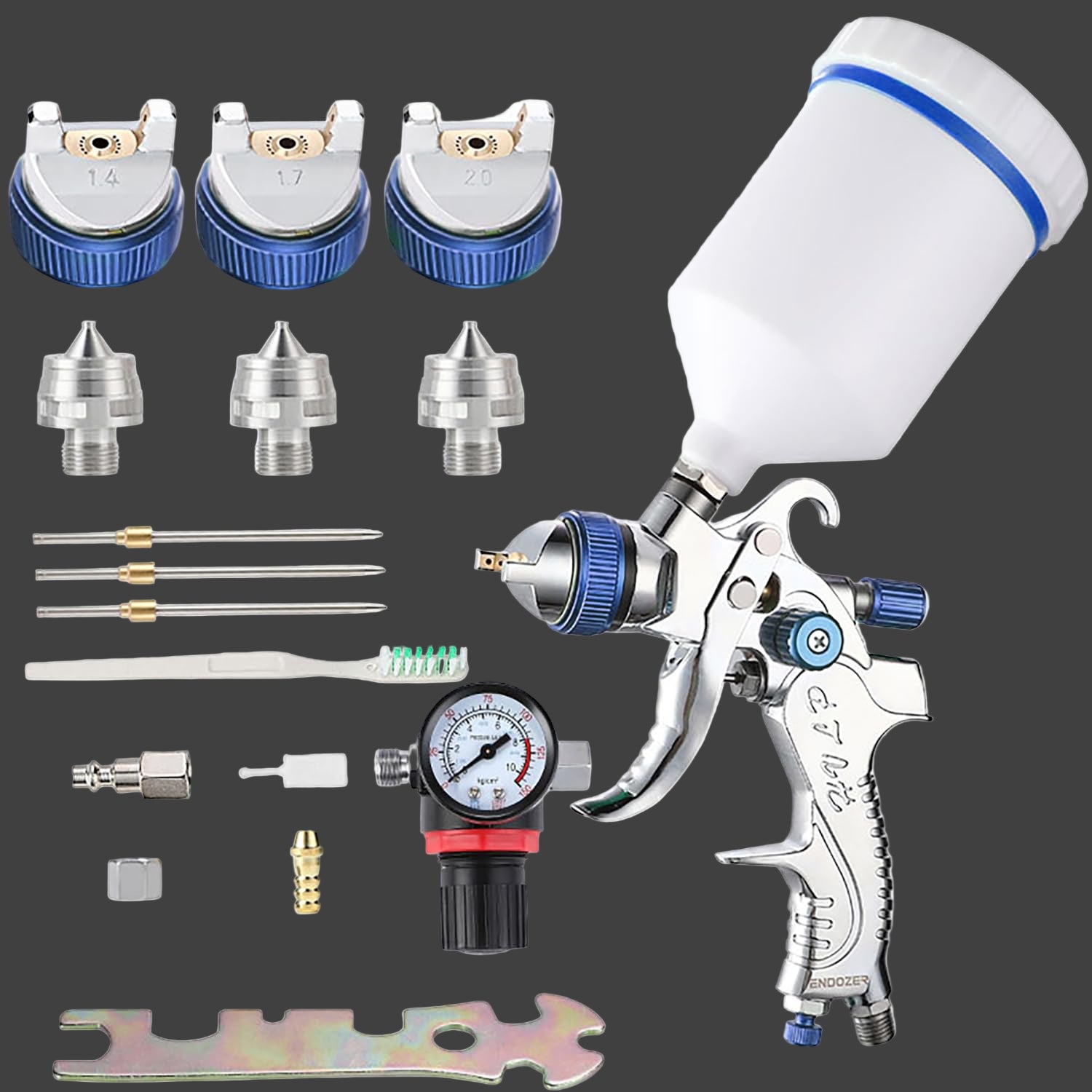 Professional HVLP Spray Gun Set Gravity Feed Air Spray Gun with 1.4, 1.7, 2.0mm Nozzles 20oz 600cc with Gauge for Auto Paint, Primer, Clear/Top Coat & Touch-Up (Not Suitable for Latex Paint)