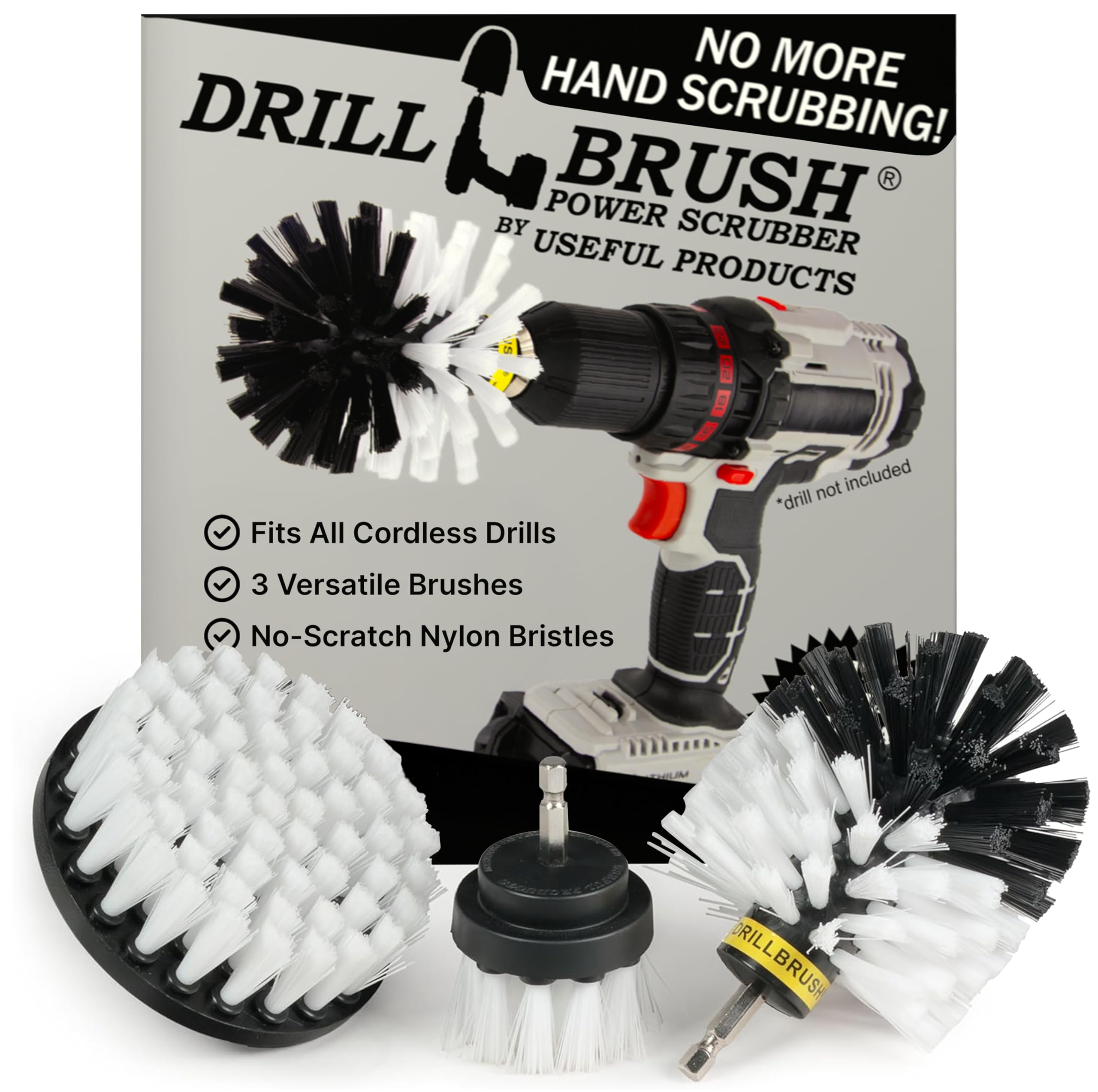 Drillbrush Drill Brush Attachment Set for Bathroom Cleaning – Power Scrubber Brush Kit for Tub, Tile, Shower, and Grout – All-Purpose Household Cleaning Brushes for Drill - Electric Grout Cleaner Kit
