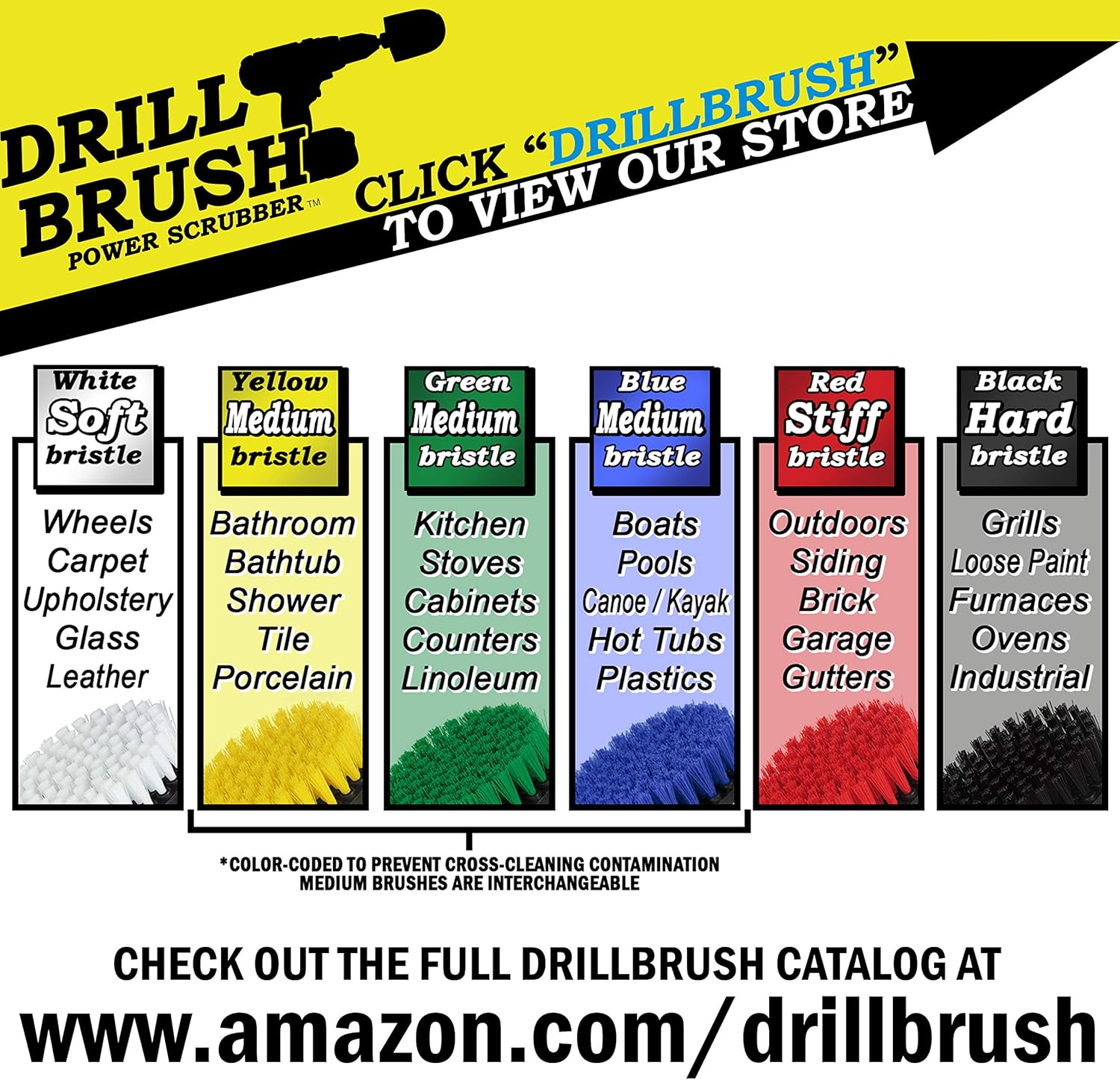Drillbrush Drill Brush Attachment Set for Bathroom Cleaning – Power Scrubber Brush Kit for Tub, Tile, Shower, and Grout – All-Purpose Household Cleaning Brushes for Drill - Electric Grout Cleaner Kit